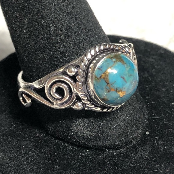 💍💕Blue turquoise with copper veining sterling ring-stamped 925 -8 - Picture 7 of 9